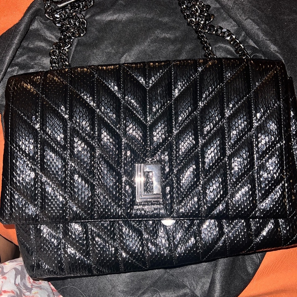 Karl Lagerfeld Paris Layfayette Snakeskin-Embossed Quilted Shoulder Bag